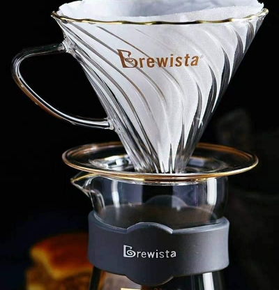 Phễu lọc cà phê V60 sứ cao cấp Brewista Dripper - thủy tinh viền ánh vàng